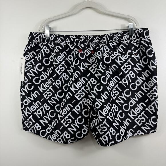 New Calvin Klein Swimwear Black White Logo Print Swim Trunks Mens XXL Beach - Picture 9 of 10